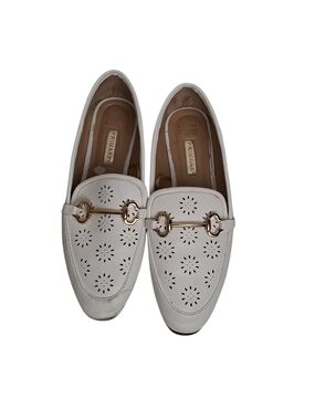 Primark Women's White Perforated  Loafers with Gold Slip On Shoe Size 6